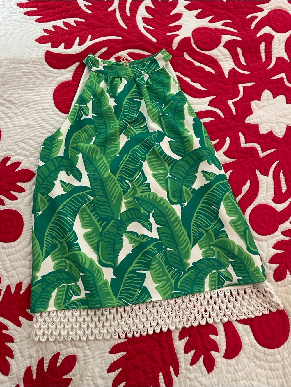 Sail to Sable Banana Leaf Print with Crochet Trim Halter Top in Medium NWOT - Picture 13 of 13